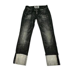 Guess Premium Stretch Black Stone Wash Capri Embellished Cuffed Jeans Women’s 27